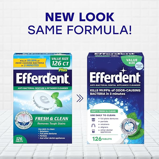 Efferdent Retainer Cleaning Tablets, Denture Cleaning Tablets for Dental Appliances & DenTek Triple Clean Advanced Clean Floss Picks, No Break & No Shred Floss, 150 Count