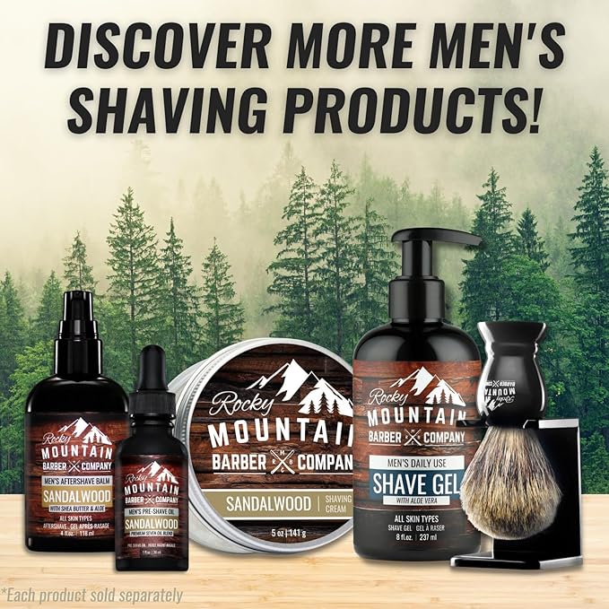 Shaving Cream for Men with Sandalwood Essential Oil - Thick Lather for Traditional and Cartridge Shaving - by Rocky Mountain Barber Company – 5oz Tin