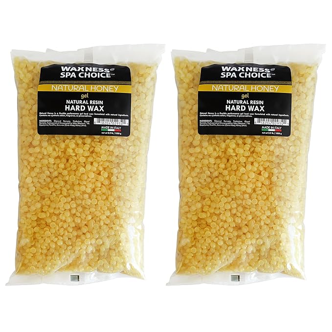Waxness Spa Choice Natural Honey Gel Hard Wax Beads 2.2 lb / 1 kg Pack of 2