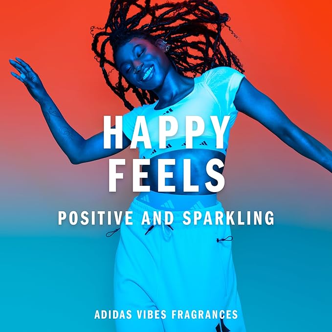 Adidas Vibes Happy Feels Eau de Parfum 1.6 fl oz (Pack of 1), Notes of Floral, Grapefruit, and Vanilla, Unisex Fragrance, Long Lasting, Sporty Fragrance, Travel Size