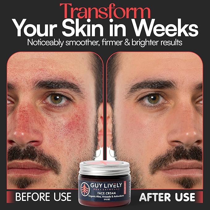 Guy Lively Age-Defying Face Cream for Men, Hydrating Moisturizer with Antioxidants, Vitamins A C & E, Organic Oils, Anti-Aging Cream to Smooth Fine Lines & Wrinkles, 3 fl oz – Vegan, Sulfate Free