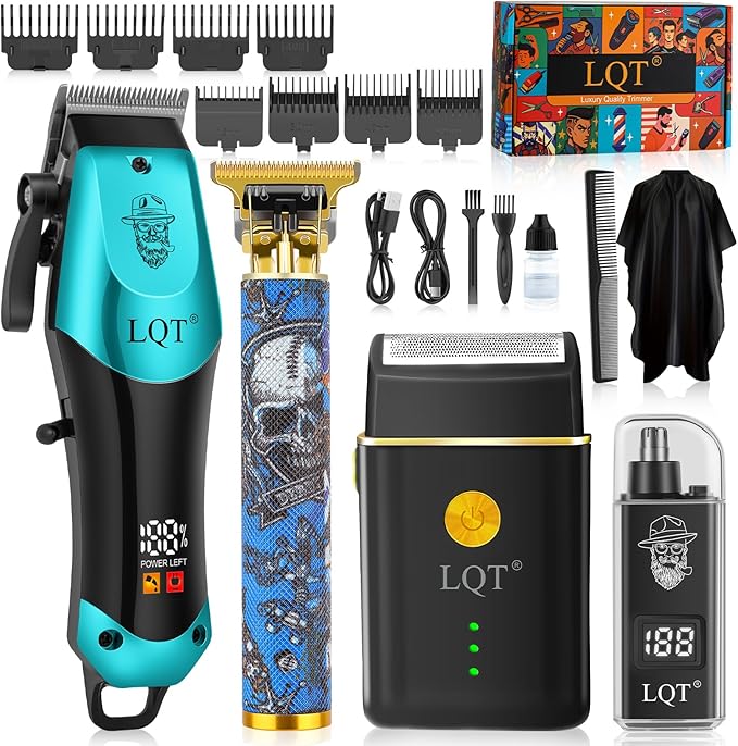 Hair Clippers for Men with LED Power Display, 4-Piece Professional Grooming Kit with Hair Clipper, Detail Trimmer, Foil Shaver & Nose Trimmer, Complete Cordless Set for Home Use and Gifts