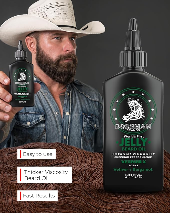 Bossman Jelly Beard Oil for Men - 3 Pack (12 oz in Total, Vetiver X Scent) – Softens, Moisturizes & Conditions with Natural Ingredients