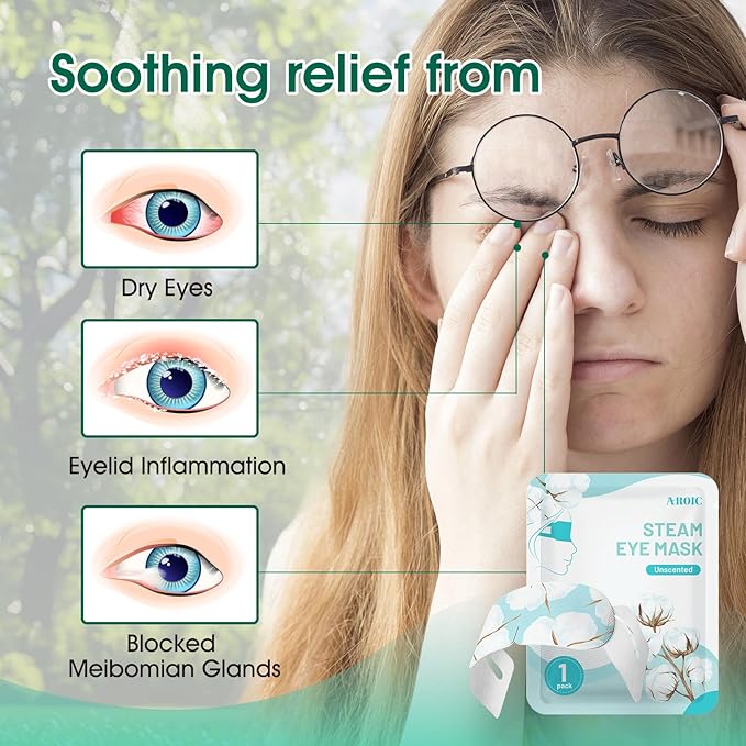 AROIC 60 Pack Steam Eye Masks Disposable for Dry Eyes, Heated Eye Mask Warm Compress for Eyes, Relaxation Valentines Day Gifts, Travel Essentials - Lavender, Unscented, Chamomile, Rose