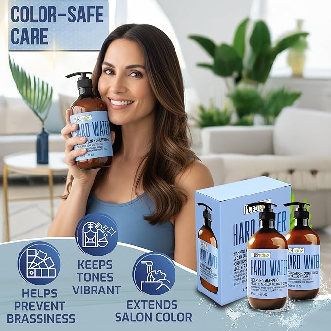 Hard Water Shampoo and Conditioner Set - Sulfate Free and Paraben Free Chelating Action - Moisturizing Professional Formula for Women and Men - Hydrating Swim Safe Formula - 16 Fl Oz (Set of 2)