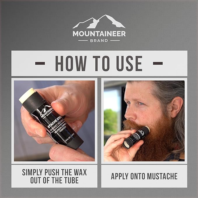 Mountaineer Brand Stache Stick | Smokey Bourbon Scent | Made with Natural Ingredients in West Virginia | Firm & Long Lasting Hold | Mustache Wax | Moustache Shape & Styling | Beard Wax for Men | 1.5oz
