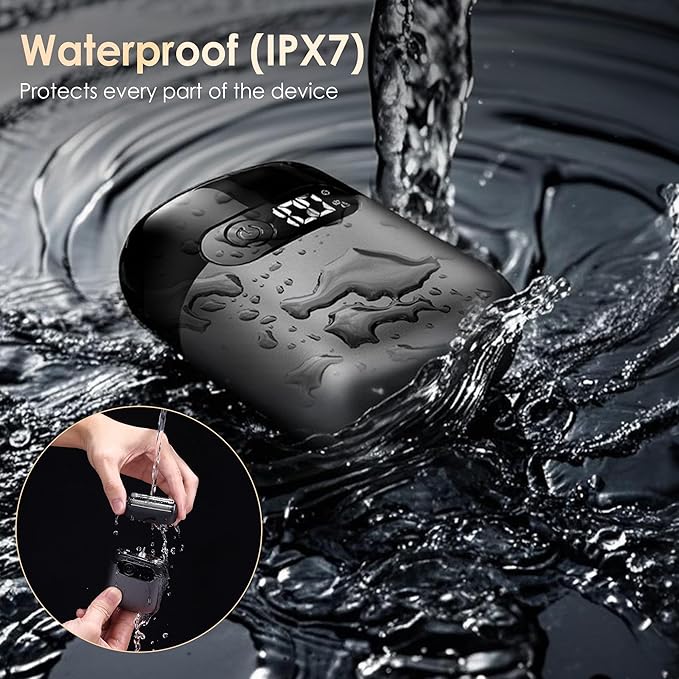 Electric Razor for Men, Foil Shaver and Beard Trimmer for Dry and Wet,Battery LED Display USB-C Fast Charge, IPX7 Waterproof Portable Travel Shaver (Charcoal Black)