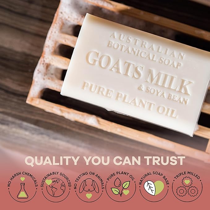 Australian Botanical Soap, Classic Goat Milk and Goat's Milk with Raspberry, 6.6 OZ, Triple Milled Bars made with Enriched with Organic Shea Butter, Pack of 8