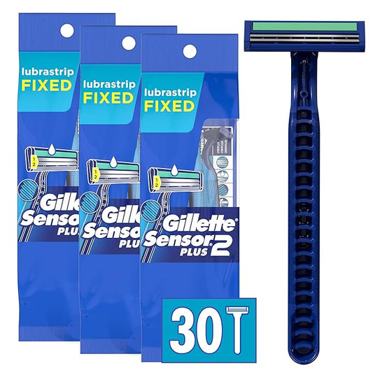 Gillette Sensor2 Plus Fixed Men's Disposable Razor, 10 Count (Pack of 3) Blue