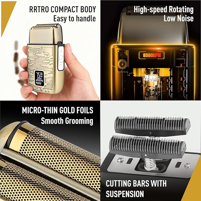 Mens Foil Shavers, Beard Trimmers for Men Professional,Electric Shavers for Men, Mustache Trimmer Face Shaver, Wet/Dry Beard Shaver, 3 Peeds Electric Razor for Face (Bright Bronze)