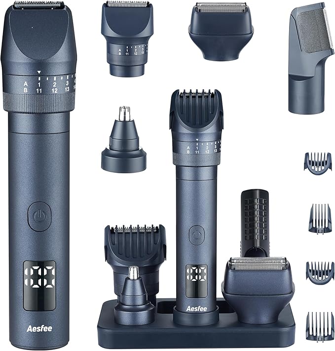Beard Trimmers Kit for Men Precise Dial Adjustable 20 Lengths, 5-in-1 Electric Shavers and Hair Clippers Set - Body Nose Ear Mustache Hair Trimmers Razors Waterproof Wet/Dry - USB-C Charging Dock
