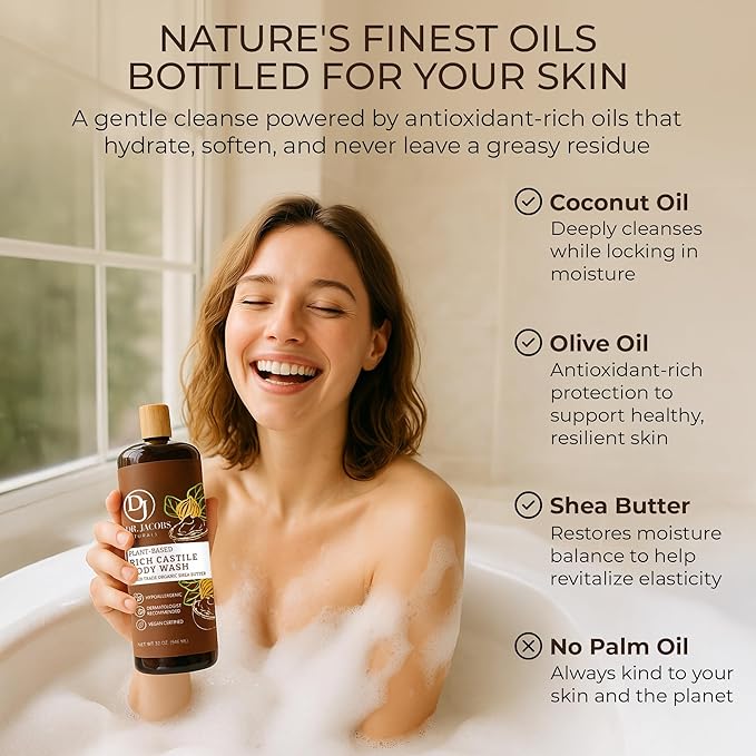 Dr. Jacobs Naturals Pure Castile Soap Liquid Body Wash, Sandalwood - Plant Based Soap Infused with Vitamin E and Aloe Vera to Moisturize Dry and Sensitive Skin - Made in The USA - 16 oz, Pack of 2