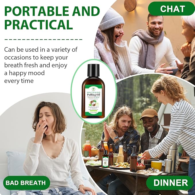 Coconut Mint Oil Pulling, 2 Pack Whitening Oil Pulling Mouthwash for Teeth and Gums with Tongue Scraper &Measuring Cup, 100% Natural& Alcohol Free Help Fresh Breath