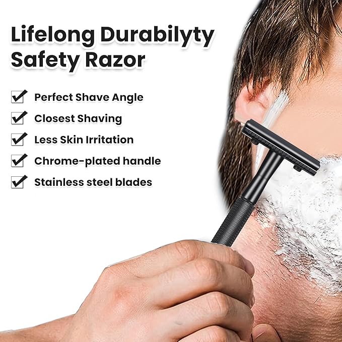 Eco-Friendly Safety Razor With 10 Premium Stainless Steel Blade Safety Razors For Men Shaving Razor, Smooth Wet Shave Experience, Gun Black