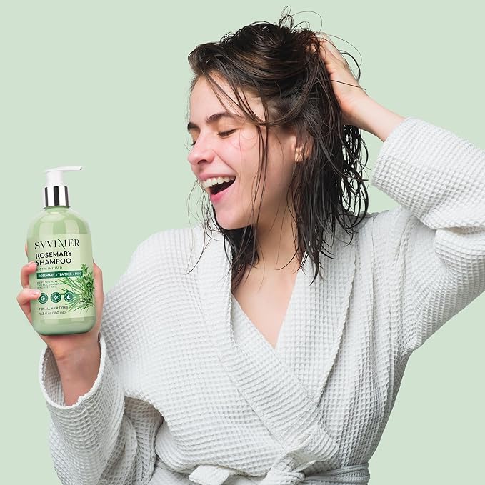 Svvimer Rosemary Hair Thickening Shampoo: Thickening and Strengthening Formula for Men & Women - Volumizing Shampoo with Tea Tree Oil Biotin Mint - For Thinning Fine Hair 11.8 Fl Oz