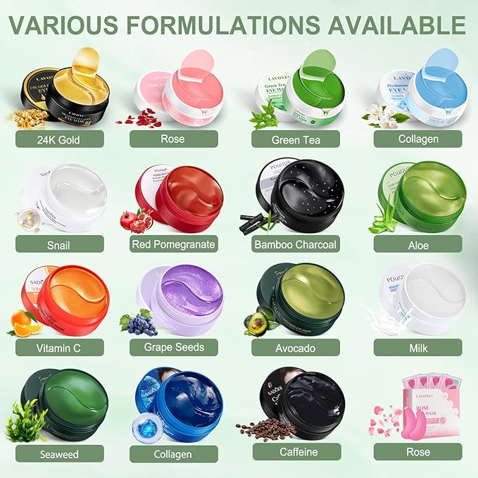 LAVONE Eye Mask - 30 Pairs Green Tea Eye Patches Skin Care Products for Dark Circles and Puffiness, Reduce Wrinkles and Fine Lines, Eye Patches for Women and Man,with Hair Clips