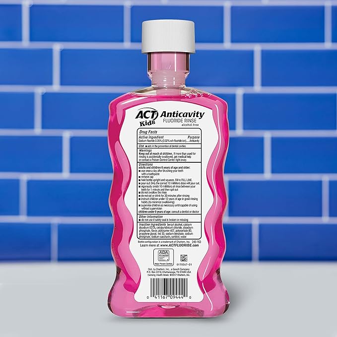 ACT Kids Anticavity Fluoride Mouthwash, Sugar & Alcohol Free Mouth Rinse Strengthens Teeth, Bubble Gum Blowout, 16.9 fl. oz. (Pack of 2)