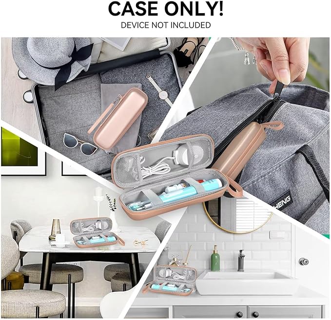 Travel Case for Oral-B/Oral-B Pro/Phlips Sonicare Electric Toothbrush with 2pcs Toothbrush Heads Cover Cap, Portable Hard Protective Storage Bag with Accessories Storage (Gold)