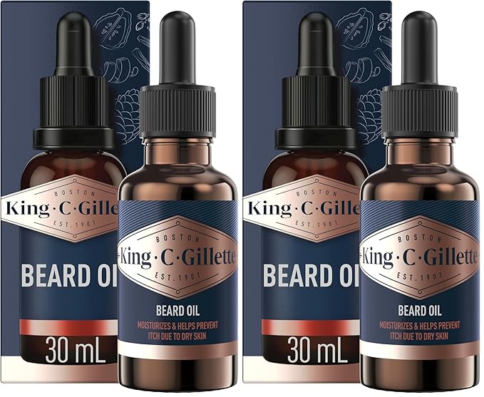 King C. Gillette Beard Oil for Men - Argan,Jojoba,Avocado,Macadamia Seed and Almond Oils - Moisturize and Soften Beard,(Pack of 2)