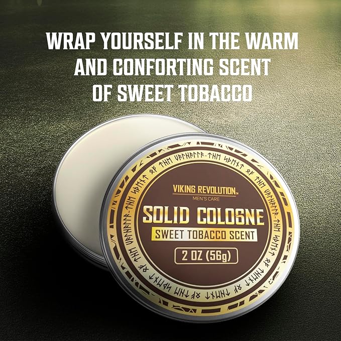 Viking Revolution Sweet Tobacco Solid Cologne for Men - 2 Oz Balm Perfume - Travel Wax (1 Pack)