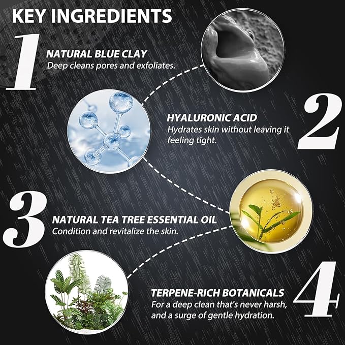 Bee & Flower Mens Body Wash Hyaluronic Acid Blue Clay Clarifying Liquid Soap for Men Deep Cleansing Lightly Moisturizing Daily Body Wash - 16.8 Fl Oz