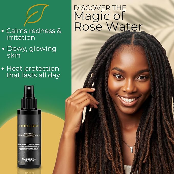 Lion Locs Rosewater Moisturizing Spray for Locs and Skin | Organic Vegan Conditioner Rose Water for All Hair Types (4oz, Blush)