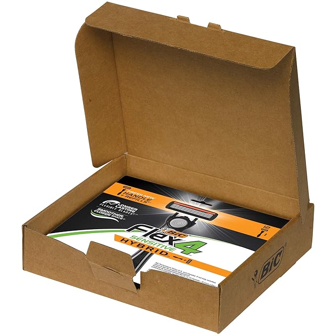 BIC Flex 4 Sensitive Hybrid Men's 4-Blade Disposable Razor, 1 Handle and 12 Cartridges