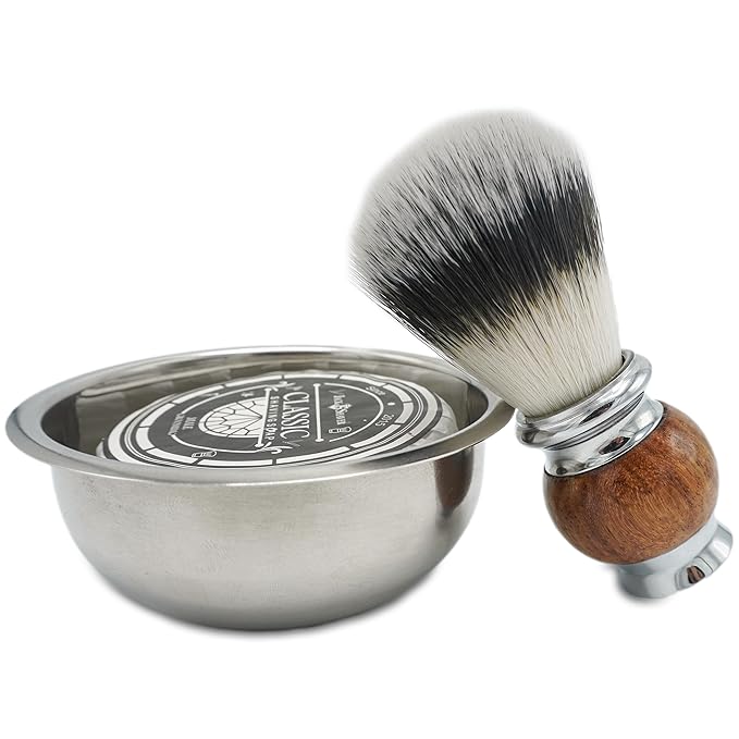 Jack Shaver® Men's Shaving Brush for Soap, Luxury Missanda Hardwood and Stainless Steel, Cream or Foam with Classic Synthetic Silvertip Vegan Friendly Badger Bristles Male Grooming Gift