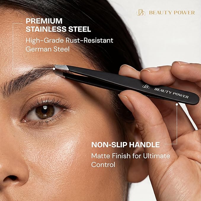 Ultra-Precision Professional Slant Tweezers for Women Facial Hair - German Stainless Steel, Lightweight Black Tweezers for Women & Men, Ideal for Eyebrow & Facial Grooming (3 Matte Black)