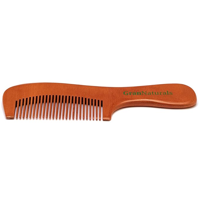 GranNaturals Wooden Comb with Handle - Fine Wood Toothed Styling & Grooming Tools for Men & Women - Detangler for Beards, Mustache - Anti-Static Styler for Long, Straight, Wavy, Curly, Coarse Hair