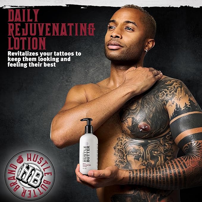 Hustle Butter Tattoo Aftercare - Daily Moisturizing Lotion - Naturally Derived Vegan Cruelty Free - Everyday All Over Use for Tattoos - 9 fl oz