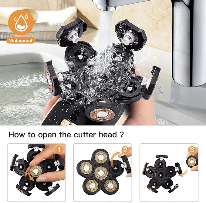 Roziapro Upgrade 6D Electric Shaver Replacement Head Freedom Head Shaver Replacement Blades Head Shavers for Bald Men Replaceable Head Waterproof Blades for Men Replacement Blade Head (Gold & Grey)