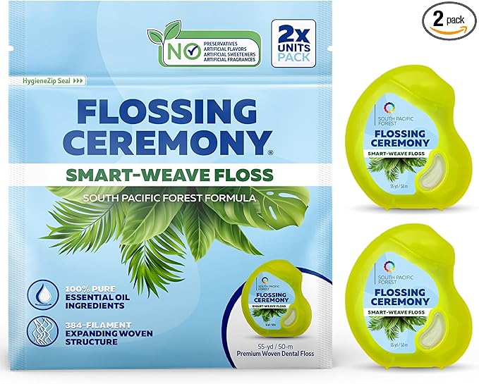 FlossingCeremony | Expanding Woven Dental Floss | Smart-Weave Floss | Vegan | Natural | Non-Toxic & PFAS Free | Eucalyptus & Manuka | Hilo Dental para Dientes | 55 Yards x 2 Units