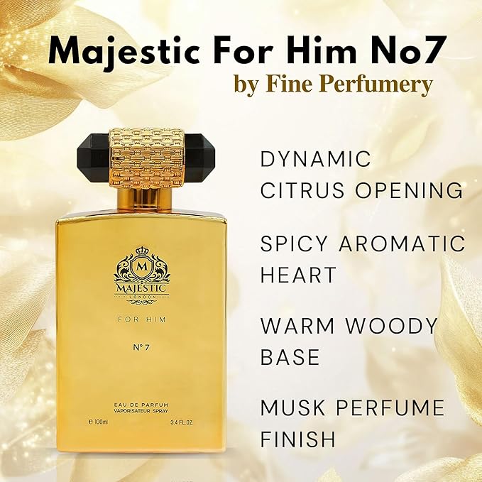 Majestic for Him No7 - Perfume for Men - Bold Spicy Cologne for Men with Bergamot and Tonka Bean - Long Lasting Citrus Perfume - 3.4 oz.