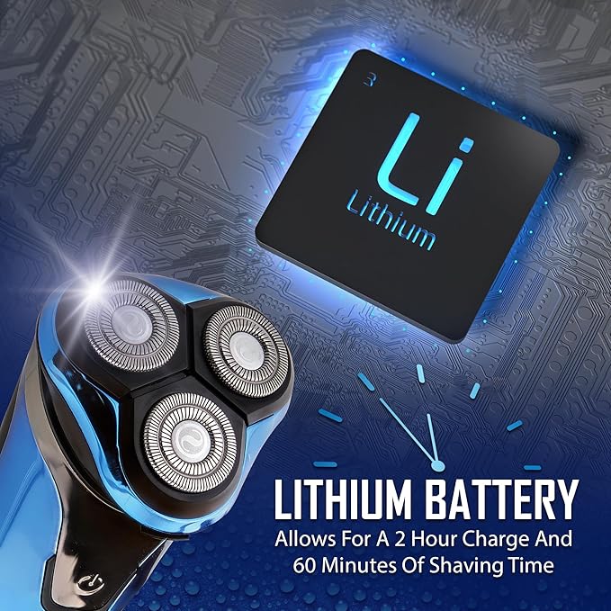 Rechargeable Electric Wet and Dry Rotary Shaver with Stainless Steel Blades, Pop Up Trimmer and LCD Screen