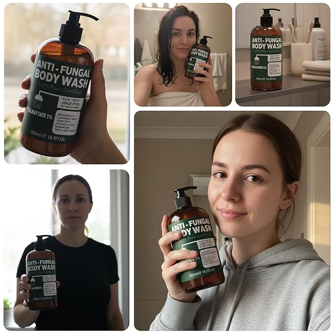Antifungal Body Wash with Tea Tree Oil | Antibacterial Soap for Back Acne, Eczema & Jock Itch,Treats Ringworm | Antibacterial Body Soap For Men And Women (1% Tolnaftate Medicated Body Wash) 16.9 oz