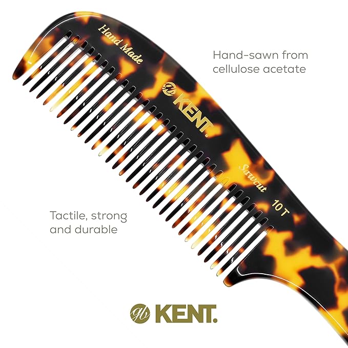 Kent 10T TY Large Detangler Comb, Handmade Wide Tooth Comb for Curly Thick Hair, Detangling Combs For Wet and Dry Hair, Saw-Cut and Hand Polished Made in England