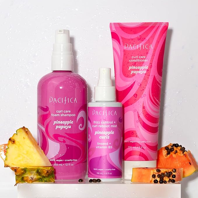 Pacifica Pineapple Papaya Curl Care Conditioner – Deep Moisture for Curly & Coily Hair, Defines Curls & Tames Frizz, Vegan & Silicone Free Clean Beauty, Vegan Cruelty-Free Dermatologist Tested