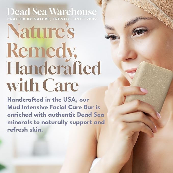 Dead Sea Soap MUD INTENSIVE Facial Care Bar - Face Soap for Women and Men - Purifying Dead Sea Mud - For Balanced & Clear Skin, Handmade & Unscented -5.2 oz