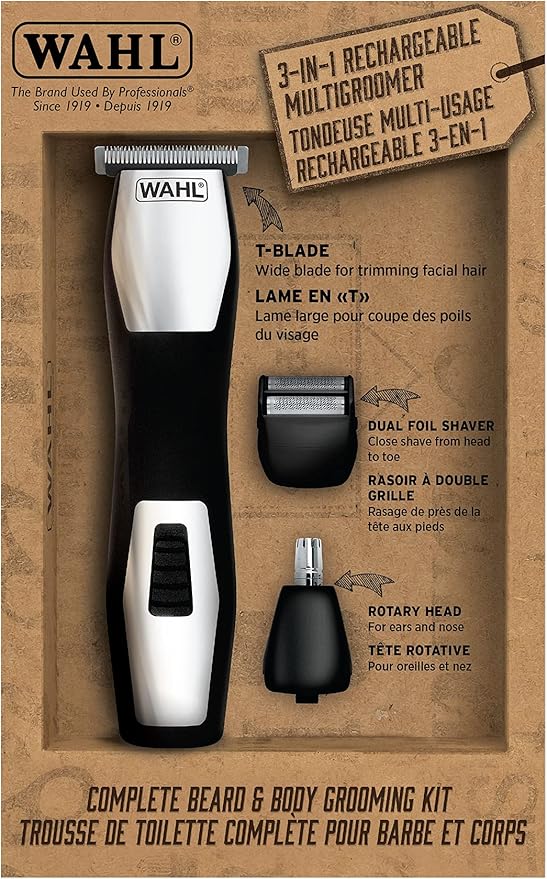 Wahl Canada Complete Beard & Body Grooming Kit, 3-In-1 Rechargeable Multigroomer Trimmer, Includes 4 T-Blade Trimming Guides Ideal for Blending, Tapering and Defining Beards, Men Grooming - Model 3286