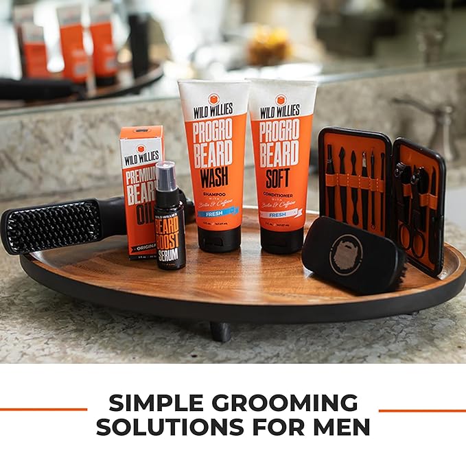 Wild Willies PROGRO Beard Shampoo and Conditioner Kit - Fortified w/Caffeine & Biotin - Strengthening, Flake-Free, Moisturizing Beard Wash and Conditioner for Men, 2 x 5oz Tubes
