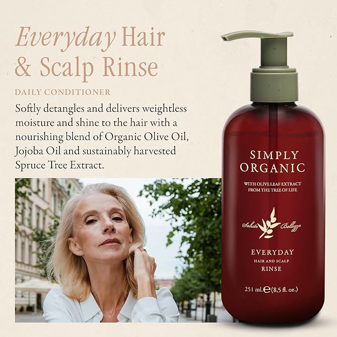 Hair & Scalp Rinse Daily Conditioner, Made in Italy, All Natural Cruelty Free Hair Care for Women & Men, Organic Olive Oil, Jojoba Oil, Spruce Tree Extract, 251ml/8.5floz, EVERYDAY