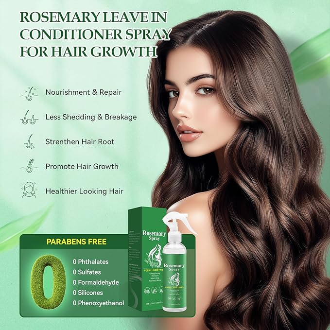 Raw Batana Oil Leave-in Conditioner Spray for Hair Growth, with Rosemary Peppermint，Hair Care for Women & Men,3.38 fl oz (Rosemary)