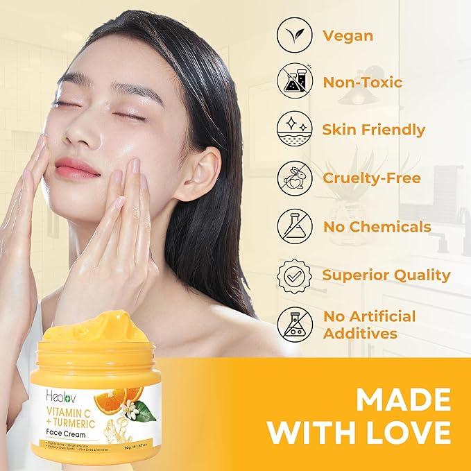 Turmeric Face Cream for Dark Spots – Natural Turmeric Skin Brightening Lotion for Face & Body – Cleanse Skin, Fight Acne, Even Tone, Clear Scars, Sun Damage, & Hyperpigmentation – 50g / 1.67oz