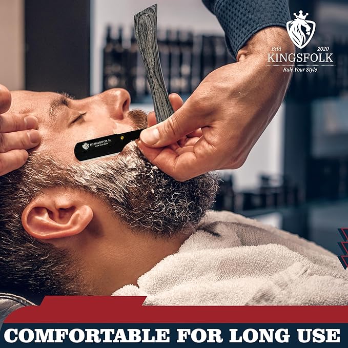 Professional Straight Razor Kit for Men – Wooden Handle Razor with 100 Platinum Blades, Leather Case, Nitrile Gloves & Cleaning Cloth – Barber Grade Wet Shave Set