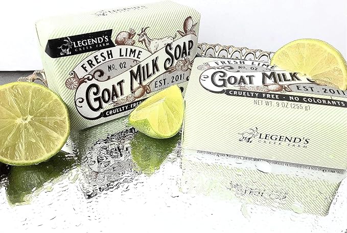 Legend's Creek Farm Goat Milk Soap - Triple Milled Moisturizing Bar for Hands and Body - 9 Oz Creamy Lather, Nourishing, Natural Soap for Sensitive Skin (Fresh Lime, Pack of 2)