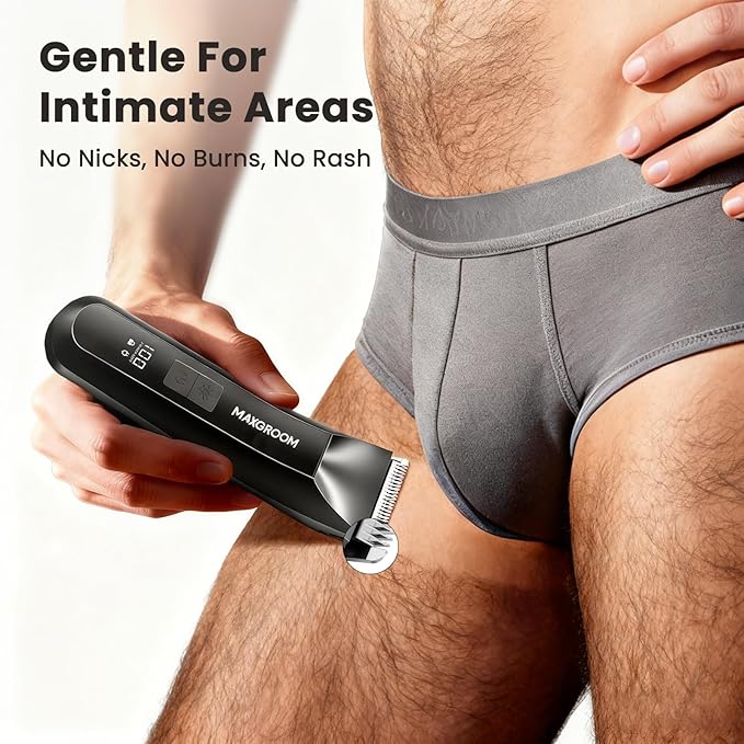 Manscape 3-In1 Body & Pubic Hair Trimmer for Men, IPX7 Waterproof Ball & Groin Shaver with LED Light, Electric Razor with Travel Pouch & USB Rechargeable, Christmas Gifts for Men