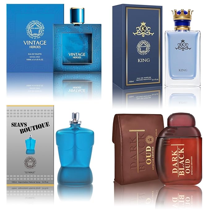 Cologne for Men Set (100ml x 4PCS Variety Pack), DarkOud, King4m, SeanB4m, VintageH, Long Lasting Perfume for Men All Day Use