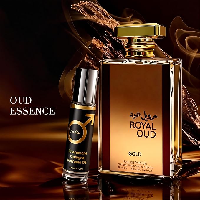 Royal Oud Gold Men's Cologne 3.4 Fl. Oz Eau De Parfum, Warm Vanilla, Saffron & Oud Scents,Fragrance Pheromone