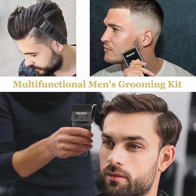 KEMEI Professional Hair Trimmer for Men Cordless, Foil Shaver with Replacement Heads & Nets, Zero Gapped Hair Clippers with T Blade, Electric Head Shavers for Bald Men, KM 2299, KM 1102